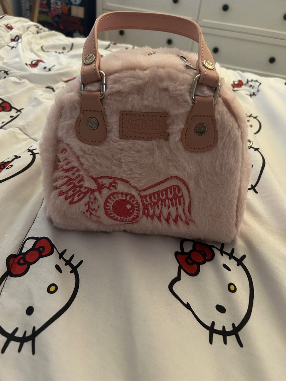 Von Dutch Blush Pink Faux-Fur Top Handle Mini Bag
